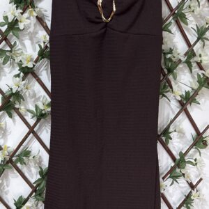 Vestido Chocolate Hebilla Dorada