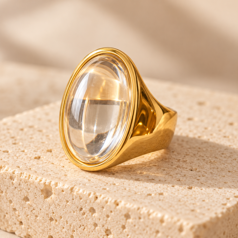 Anillo dorado con cristal ovalado-2