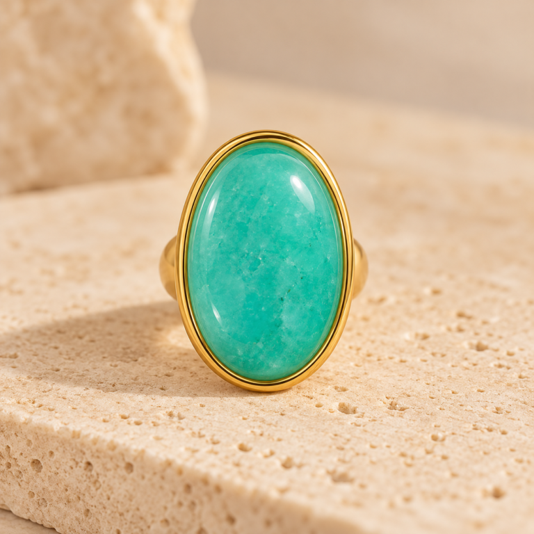 Anillo dorado con turquesa ovalada-1