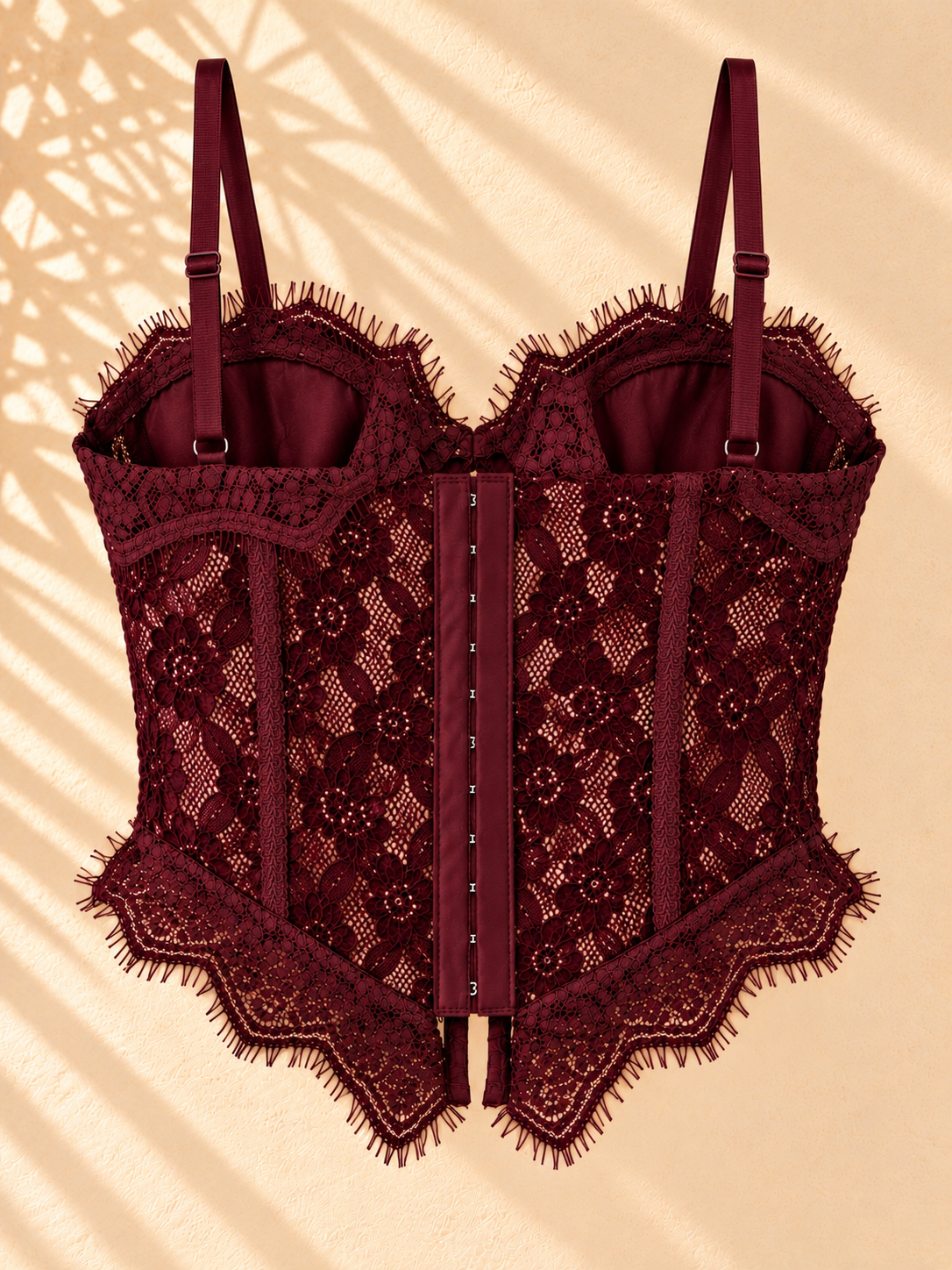 Corset de encaje floral burdeos con copas - Imagen 5