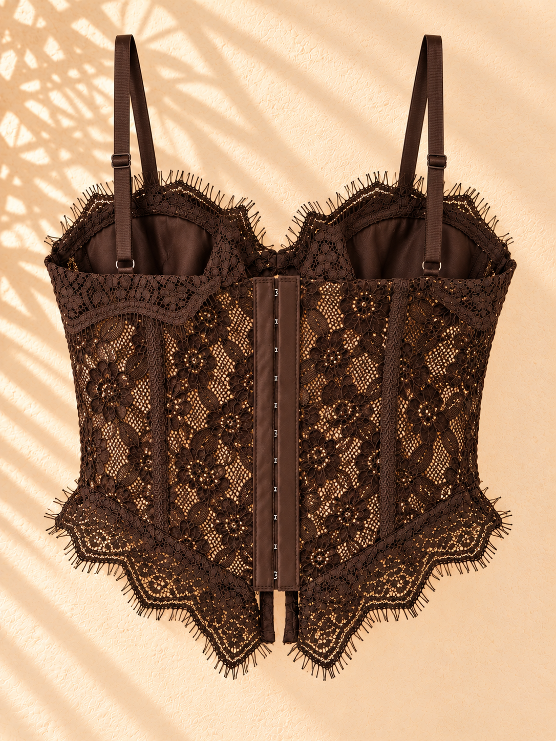 Corset de encaje floral burdeos con copas - Imagen 4